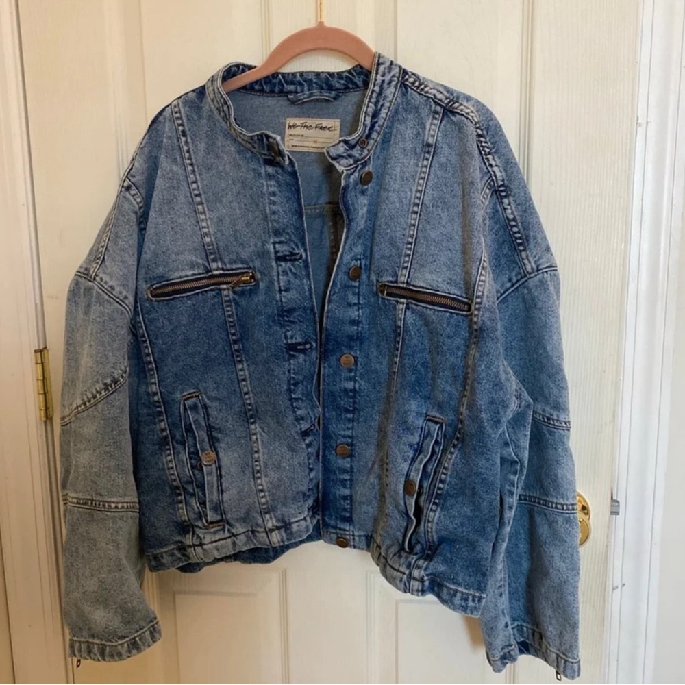 Free People We The Free Denim Jacket wide sleeves buckles size M